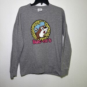 Buc-ee's Sweatshirt Women's Small Beaver Pullover Gray  Long Sleeve Animal Print